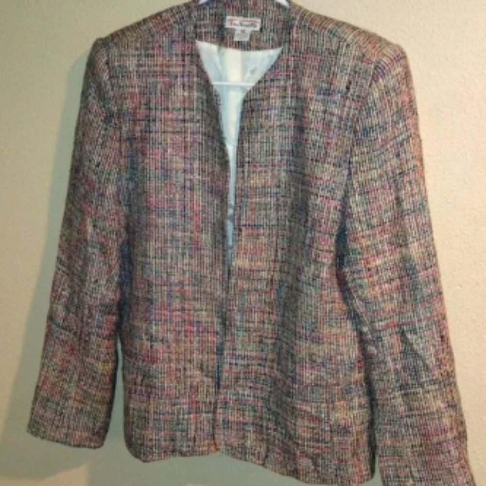 Vintage Tweed Colorful 100% Silk Lined Talbot's Blazer 10